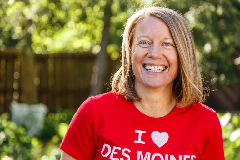 Des Moines School Board Member Jackie Norris in an I ❤️ DMPS shirt